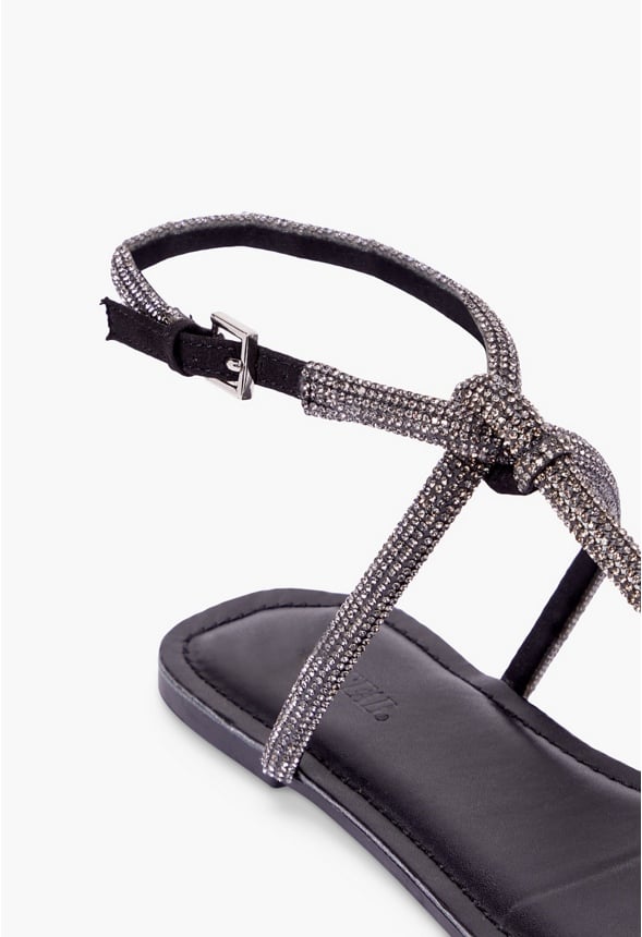 Ava Minimalist Flat Sandal Black Embellished