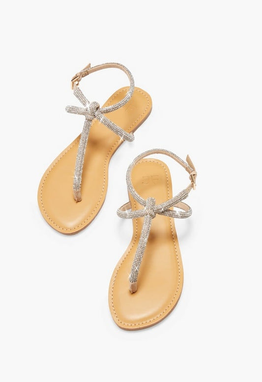 Ava Minimalist Flat Sandal Beige Embellished