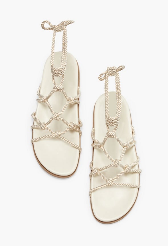 Knotty Ankle Wrap Gladiator Sandal Birch White