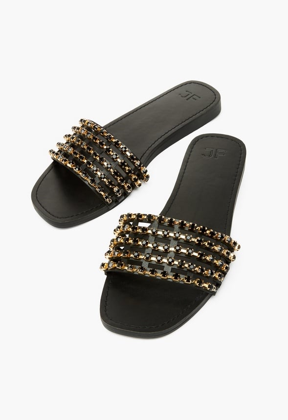 Stella Embellished Slide Sandal Black Caviar