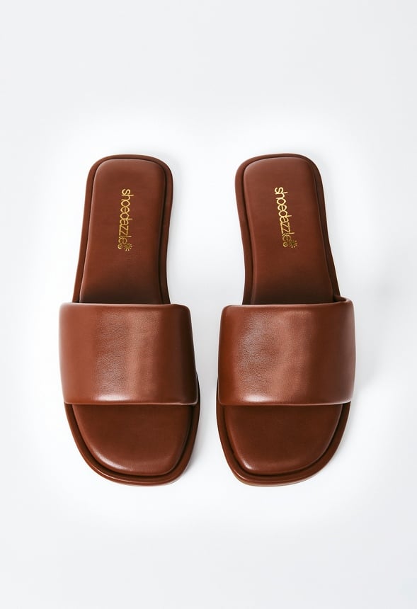 Halle Flat Slider Sandal Leather Brown