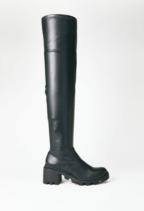 Jordane Lug Sole Over-The-Knee Boot Black