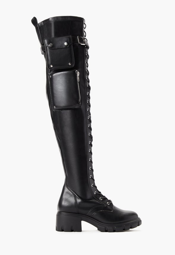 Emyr Buckle Tall Boot Black Caviar