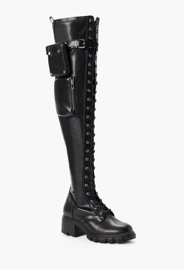 Emyr Buckle Tall Boot Black Caviar