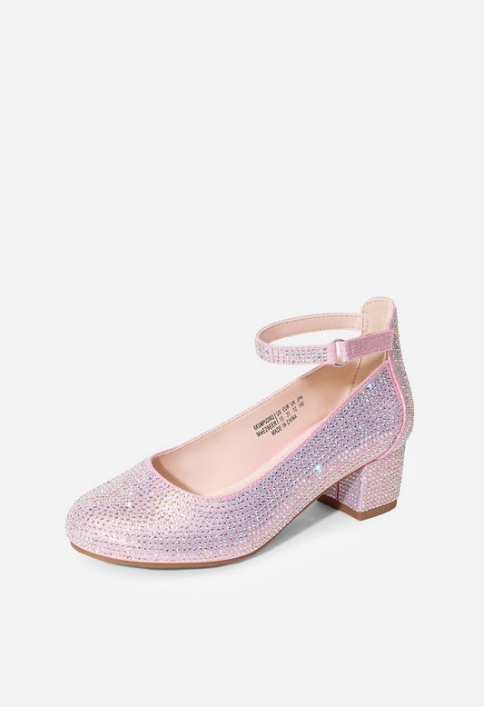 Girls Glitter Block Heel Pump-lalala