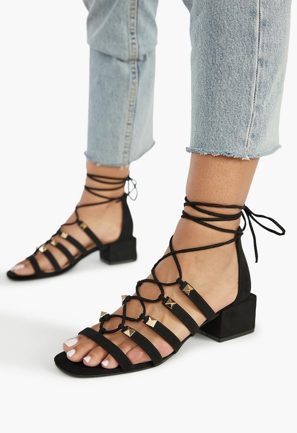 Aurora Studded Heeled Sandal Black Caviar