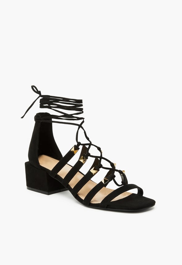 Aurora Studded Heeled Sandal Black Caviar