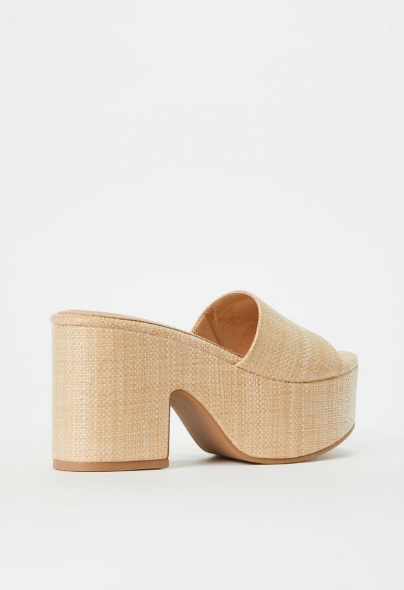 Esmie Block Heeled Platform Sandal Natural Raffia