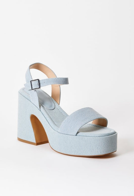 Carole Platform Heeled Sandal Light Denim