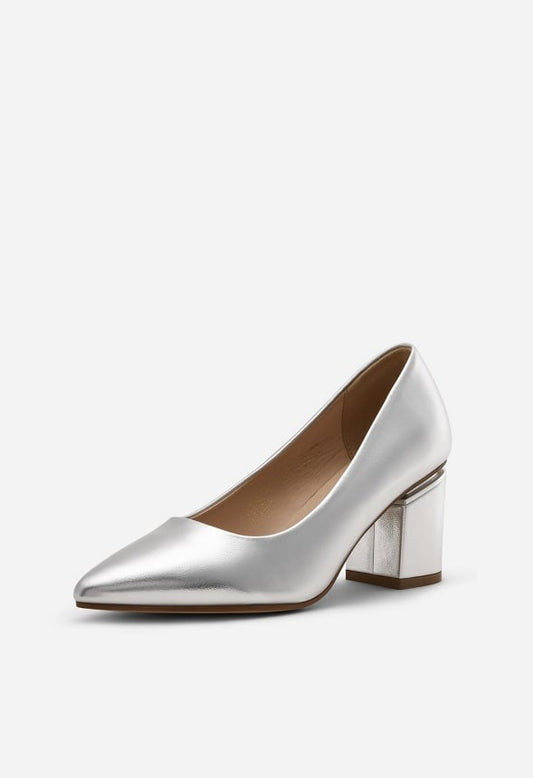 Chunky Heeled Pumps Silver