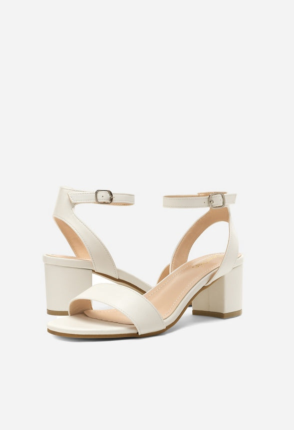 Chunky Mid Heeled Sandals White
