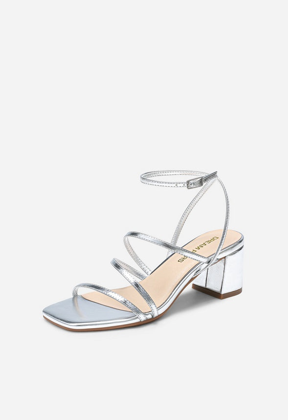 Low Heel Strap Open Toe Sandal Silver