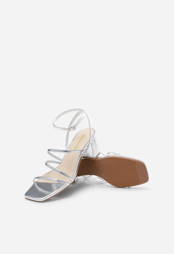 Low Heel Strap Open Toe Sandal Silver