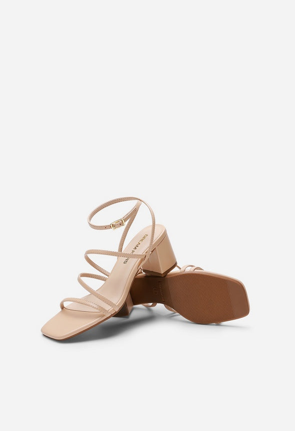 Low Heel Strap Open Toe Sandal Nude