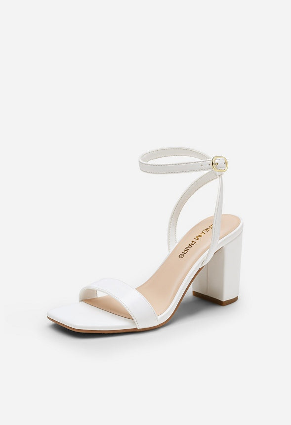 Open Toe Chunky Heeled Sandal White