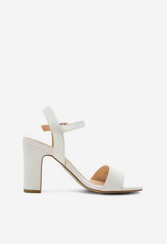 Open Toe Chunky Heeled Sandal White