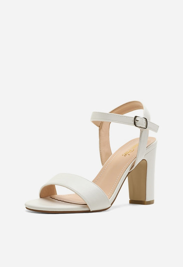 Open Toe Chunky Heeled Sandal White