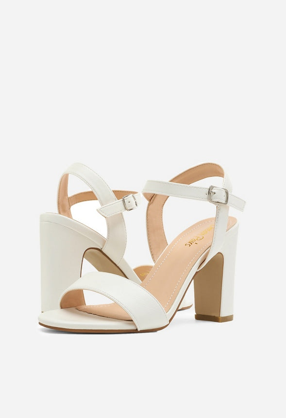 Open Toe Chunky Heeled Sandal White