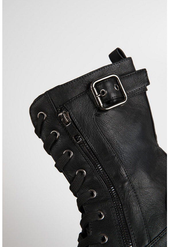 Lace Up Flat Combat Boot Black