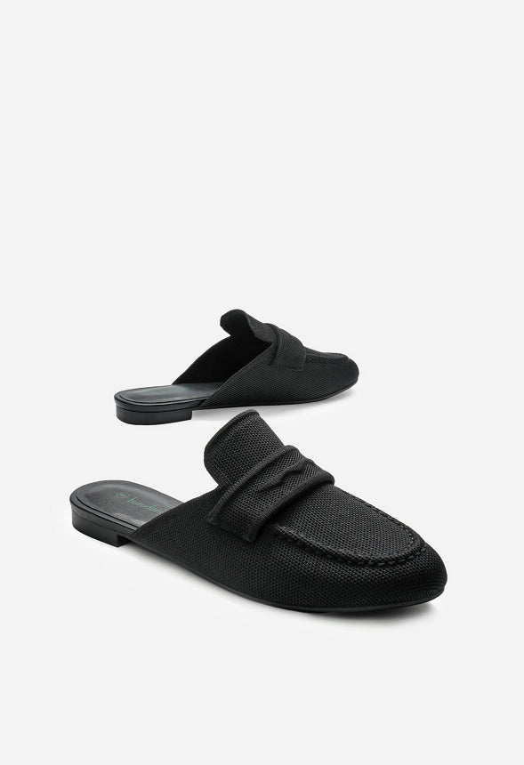 Rounded Toe Flat Mules Black