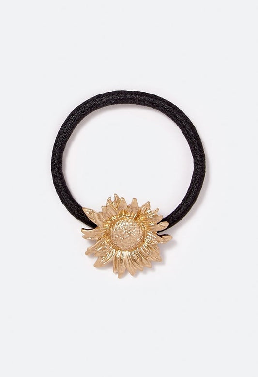Heidi Sunflower Ponytail Holder Black/ Gold