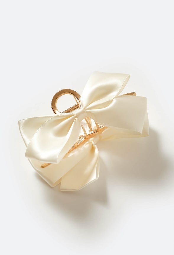 Rei Satin Fabric Bow On Metal Hair Claw Cream/ Gold