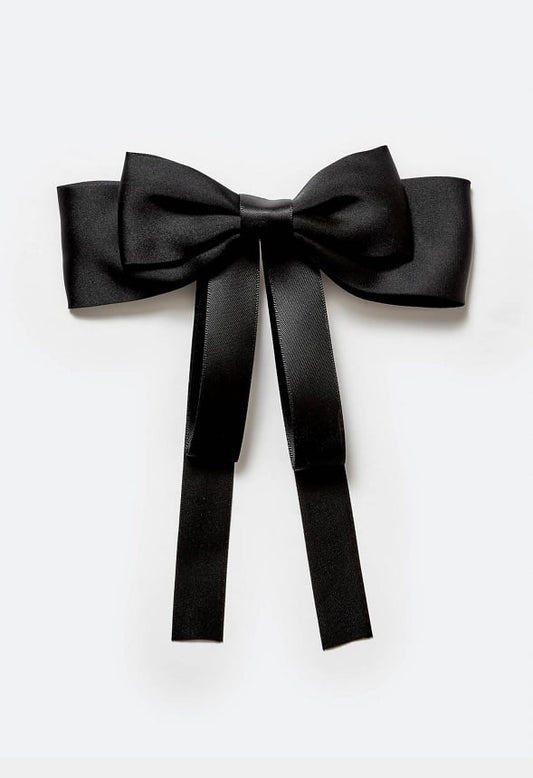 Lynn Double Satin And Ribbon Bow Barrette Black/ Gold