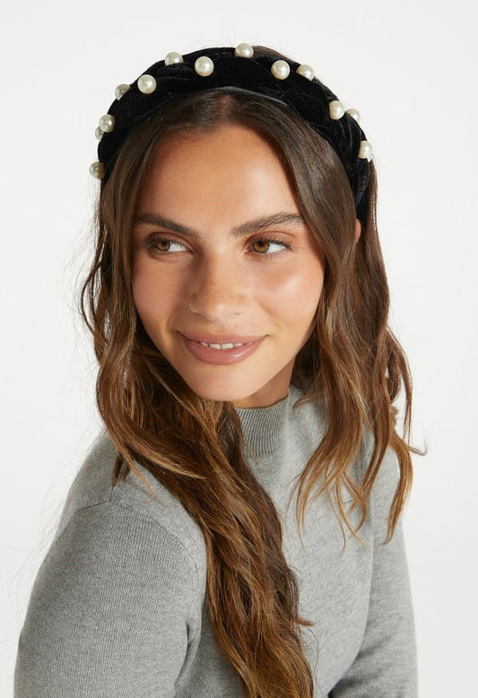 Cami Tonal Colours Stones And Pearls Velvet Alice Headband Multi/ Black