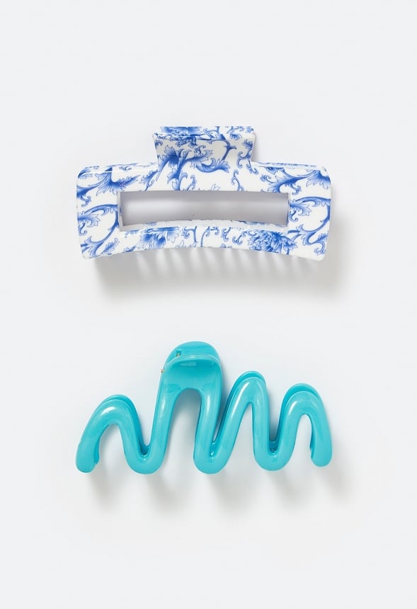 2-Pack Blair Blue Mix Wave And Rectangle Hair Claws Blue Mix