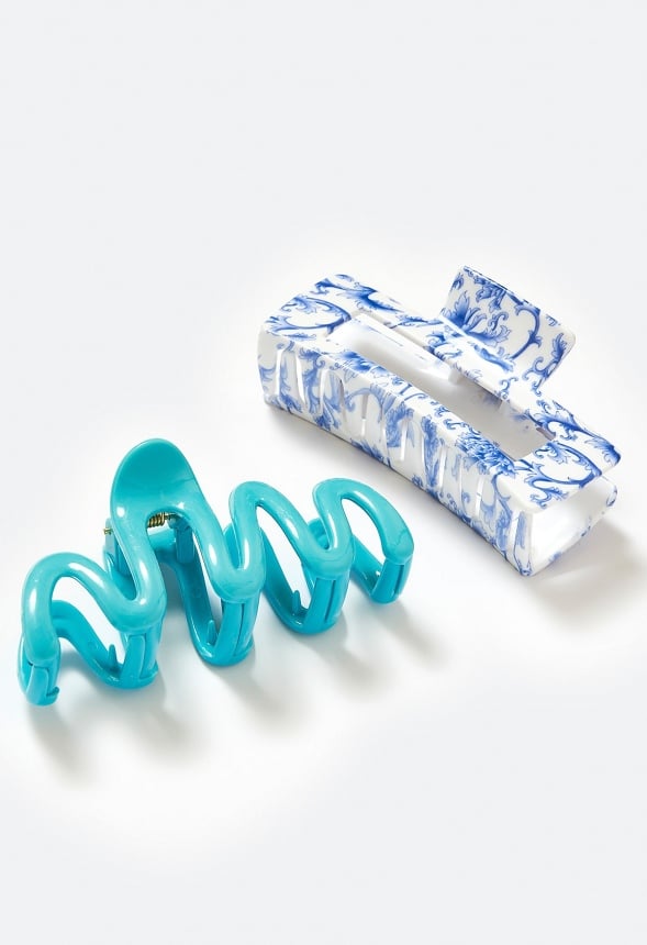 2-Pack Blair Blue Mix Wave And Rectangle Hair Claws Blue Mix