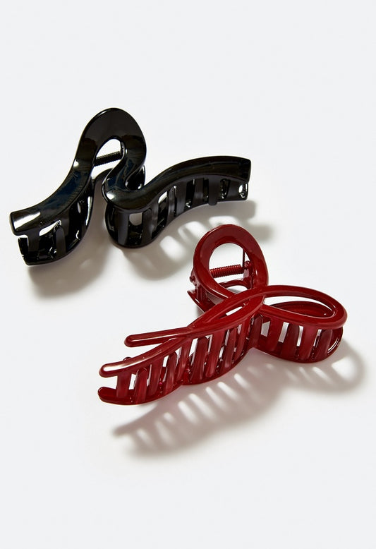 2-Pack Ria Resin Bow Hair Claws Red/ Black