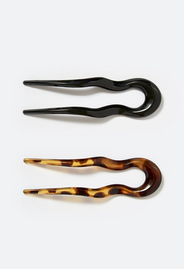 2-Pack Bay Resin Hair Pins Black/ Tortoise/