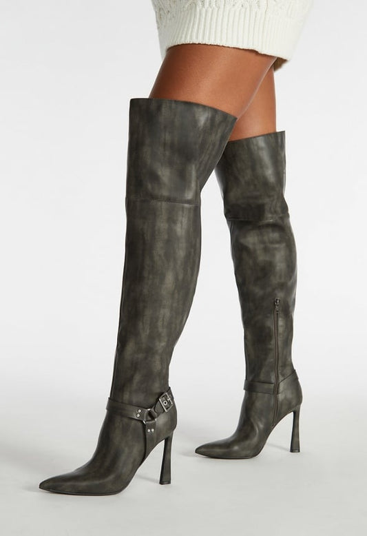 Devynn Tall Stiletto Boot Distressed Black