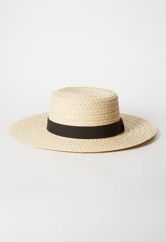 Two-Tone Boater Hat Natural/ Black