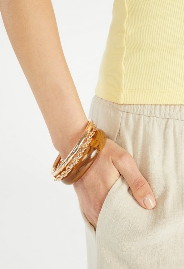 Vivian Resin And Metal Bangle Pack Brown/ Gold