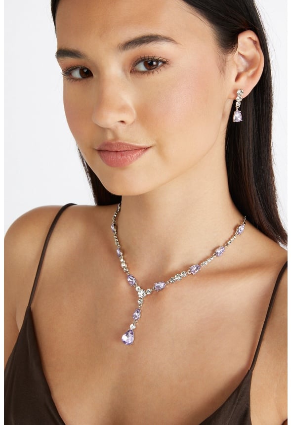Calliope Stone and Crystal Necklace Set Lilac/ Silver