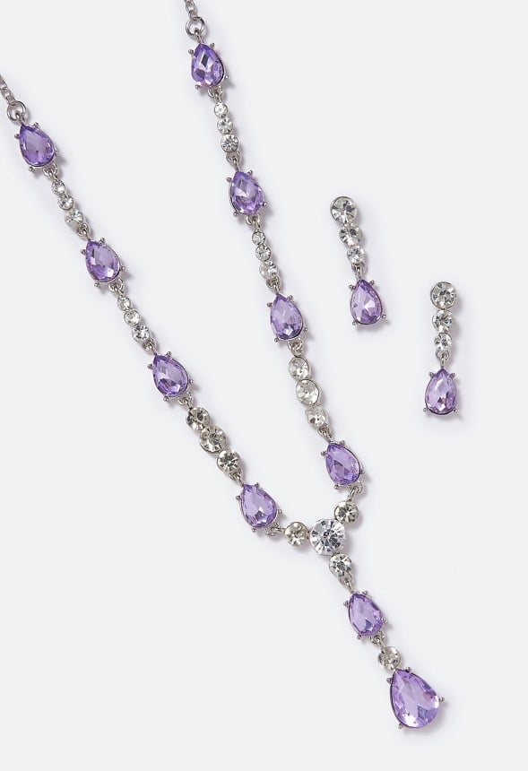 Calliope Stone and Crystal Necklace Set Lilac/ Silver