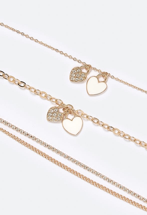 Hava Enamel Heart Necklace And Bracelet Set Cream/ Gold