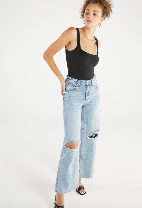 Square Neck Sleeveless Bodysuit Black Caviar
