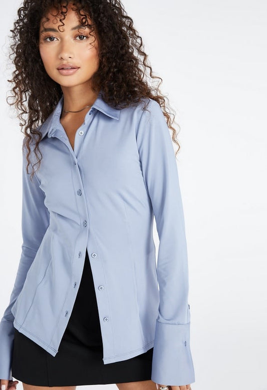 Fitted Knit Button Down Shirt Angel Falls