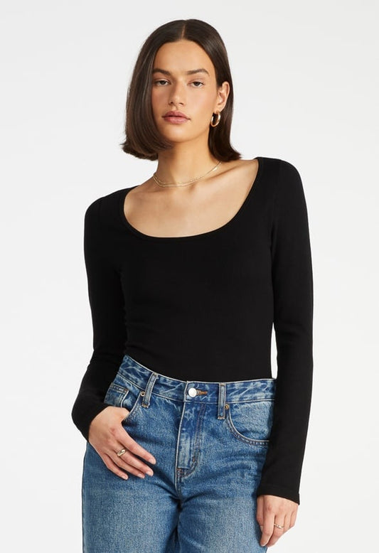 Seamless Long Sleeve Ribbed Bodysuit Black Caviar