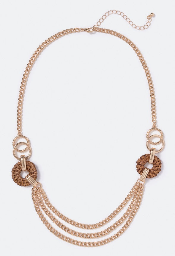 Paloma Chain and Raffia Necklace Brown/ Gold