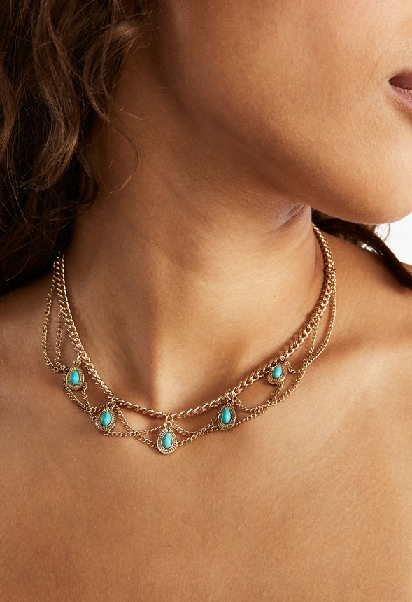Nora Teardrop Turquoise Choker Turquoise/ Antique Gold