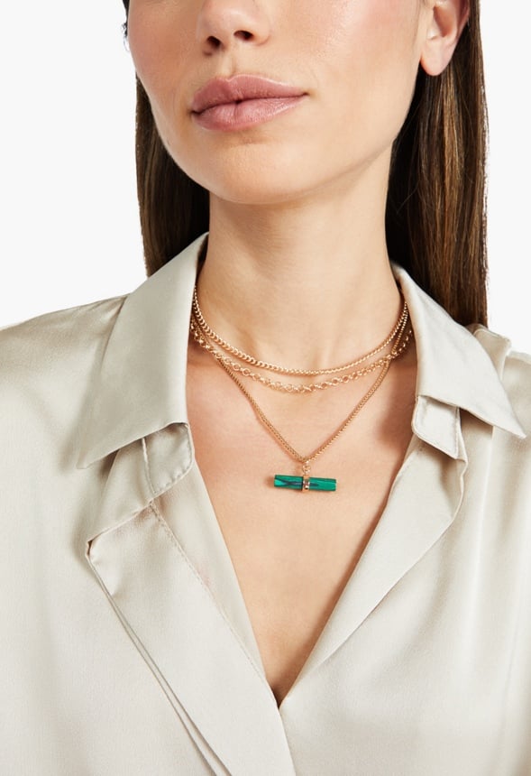 Kylie Malachite Charm Layer Necklace Green/ Gold