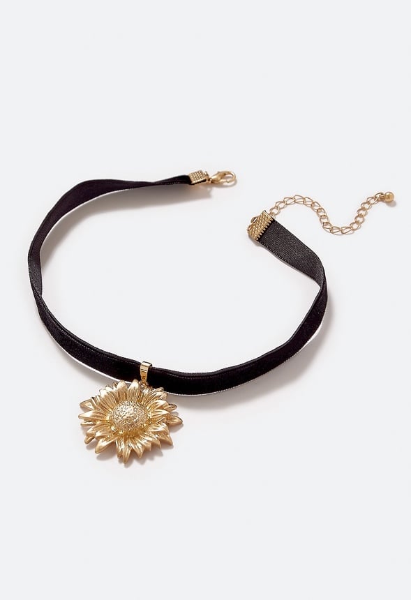 Noa Sunflower Cord Necklace Black/ Gold