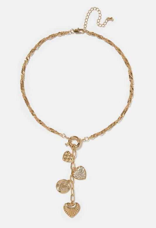 Kira Mixed Heart Charm Necklace Crystal/Gold
