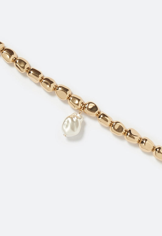 Kiana Organic Metallic Bead Necklace Cream/Gold