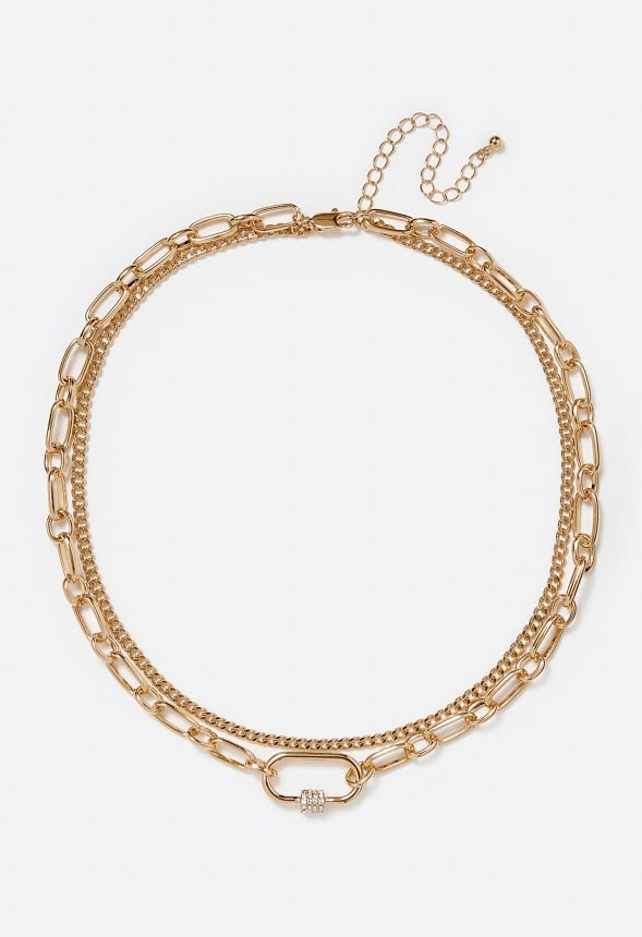 2-Row Sue Chain Necklace With Pave Detail Clasp Gold