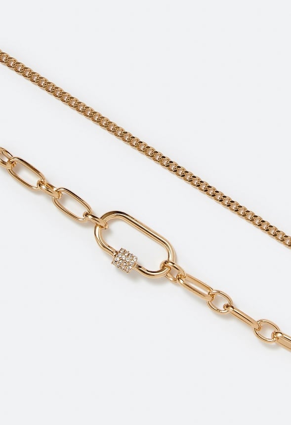 2-Row Sue Chain Necklace With Pave Detail Clasp Gold