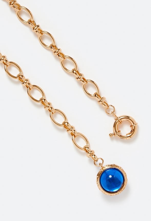 Bree Oval Link Chain Necklace With Glass Bead Drop Blue/ Gold